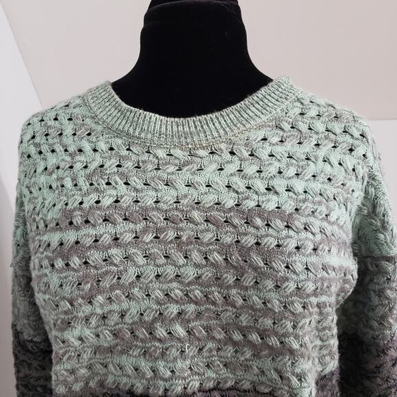 Chunky Knit Colorblock Ombre Crewneck Ribbed Long Sleeves Sweater Large - Picture 5 of 9